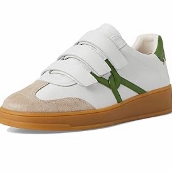White Leather Sneakers with Green Accents and Gum Sole - Picture 2 of 5